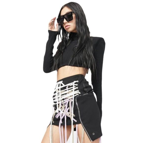 Off White Wide Straps Pockets Black Mini Skirt NEW - Picture 1 of 5
